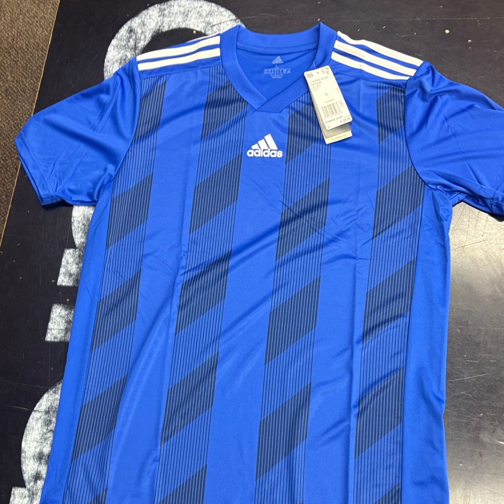 Adidas Men's Blue and Navy Striped Jersey